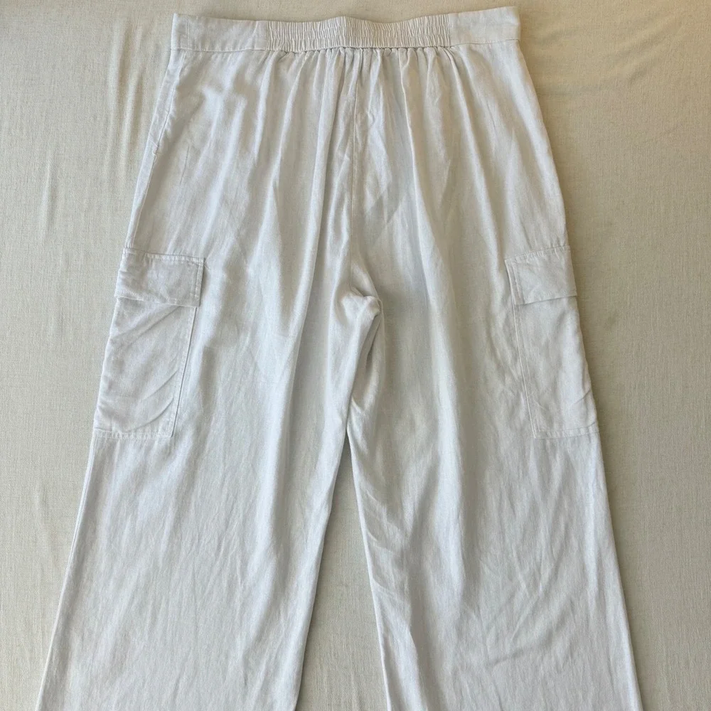 Ellen Tracy Linen Blend High Rise Cargo Pants Womens XL White
